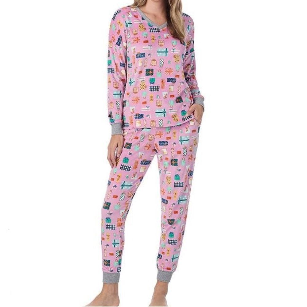 Cuddl Duds Velour Fleece V Neck PJ Pajama Set NEW Colorful Gifts Presents XXL
